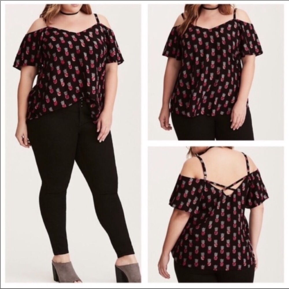 Torrid Pineapple Print Cold Shoulder Top